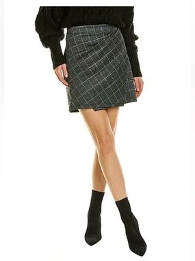 Max Studio Glen Plaid Faux Wrap Skirt